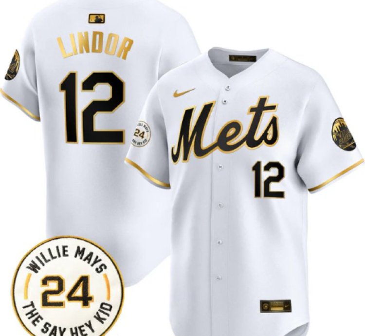 Francisco Lindor Jersey 12 Mets Willie Mays Patch Vapor Premier Limited Stitched White Gold
