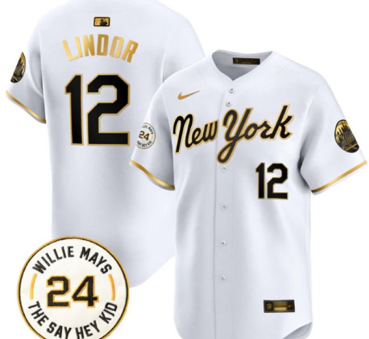 Francisco Lindor Jersey 12 Mets Willie Mays Patch Vapor Premier Limited Stitched New York Gold