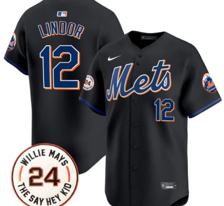 Francisco Lindor Jersey 12 Mets Willie Mays Patch Vapor Premier Limited Stitched Black