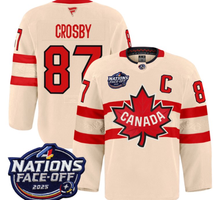 Men Sidney Crosby Jersey 87 Canada 4 Nations Face-off 2025 Pro Stitched Cream