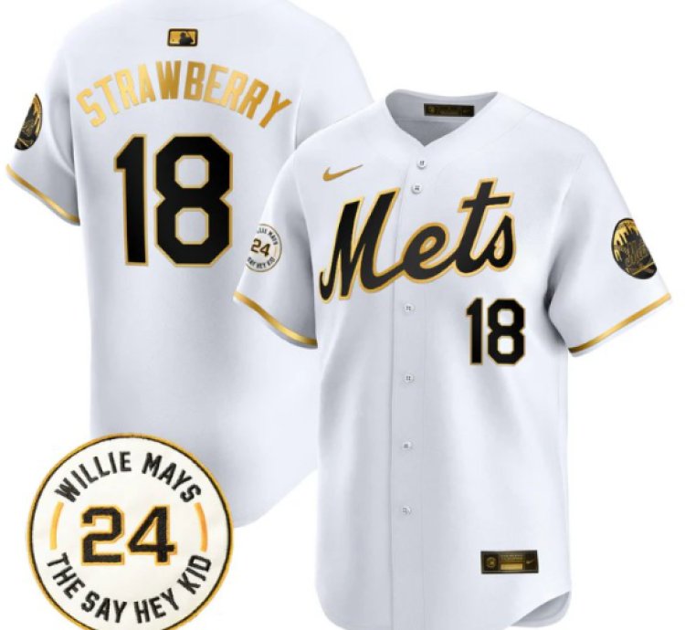 Darryl Strawberry Jersey 18 Mets Willie Mays Patch Vapor Premier Limited Stitched White Gold