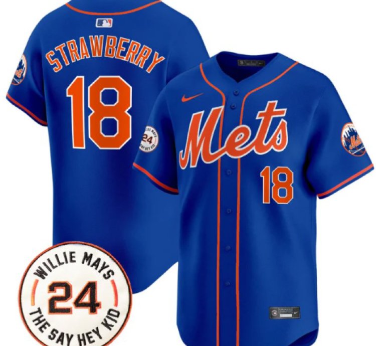 Darryl Strawberry Jersey 18 Mets Willie Mays Patch Vapor Premier Limited Stitched Royal