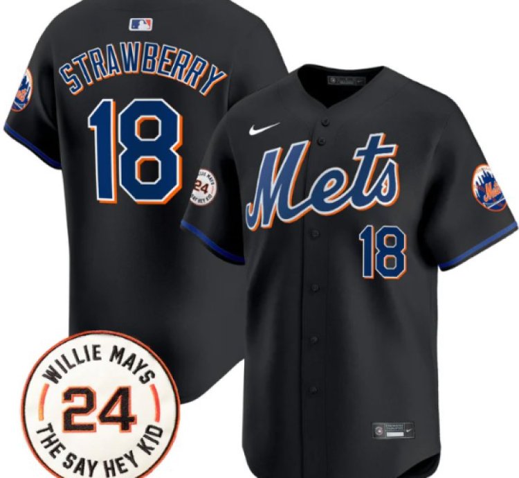 Darryl Strawberry Jersey 18 Mets Willie Mays Patch Vapor Premier Limited Stitched Black