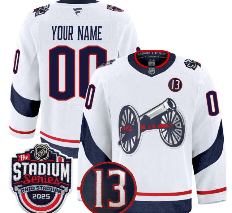 Men Custom Columbus Blue Jackets Jersey 2025 Stadium Johnny Gaudreau White