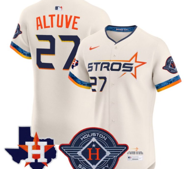 José Altuve Jersey 27 Houston Astros 2025 City Connect Texas Patch Premier Elite Stitched Cream