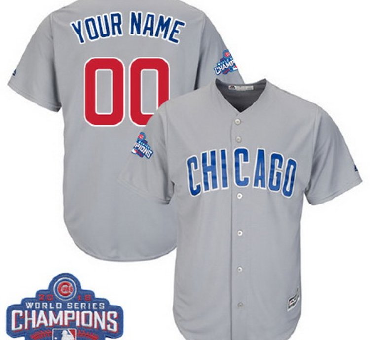 Chicago Cubs Custom Gray Road 2016 World Series Champions Majestic Cool Base Mlb Jersey