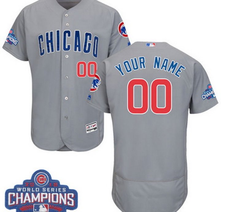 Chicago Cubs Custom Gray Road Majestic Flex Base 2016 World Series Champions Collection Mlb Jersey