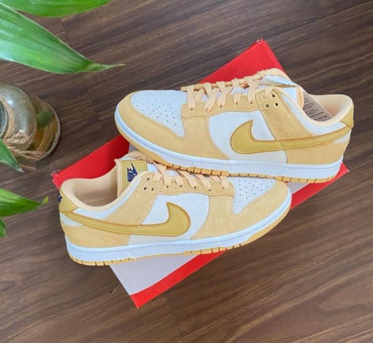 Nike Sb Dunk Low Celestina Gold Suede Sneakers