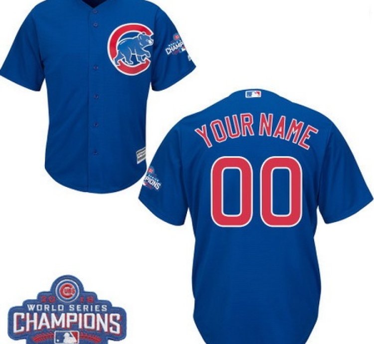 Chicago Cubs Custom Royal Blue 2016 World Series Champions Majestic Cool Base Mlb Jersey