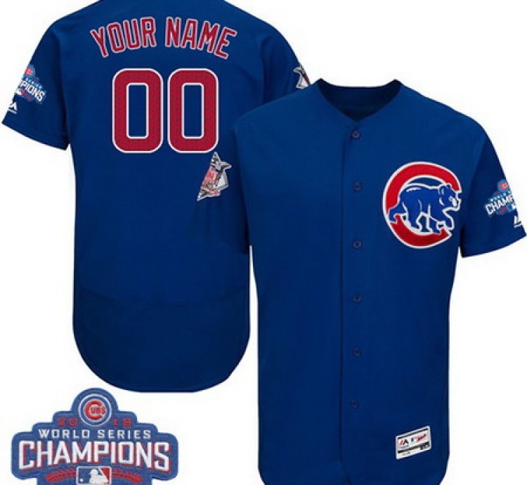 Chicago Cubs Custom Royal Blue Majestic Flex Base 2016 World Series Champions Collection Mlb Jersey