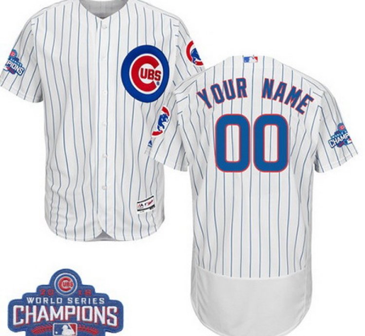 Chicago Cubs Custom White Home Majestic Flex Base 2016 World Series Champions Collection Mlb Jersey