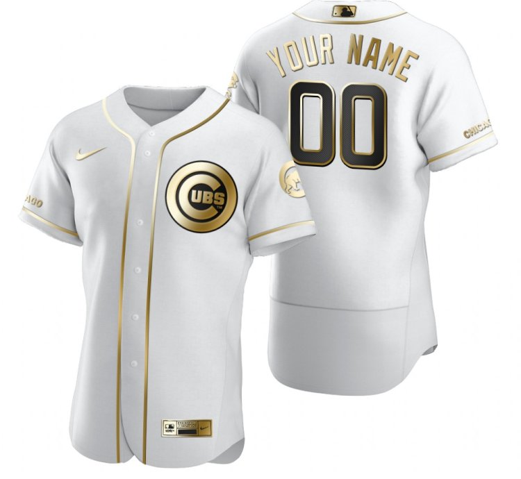 Chicago Cubs Custom White Stitched Mlb Flex Base Golden Edition Jersey