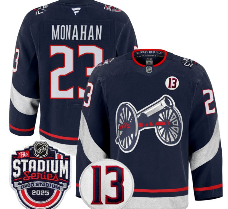 Men Sean Monahan Jersey 23 Columbus Blue Jackets 2025 Stadium Series Navy