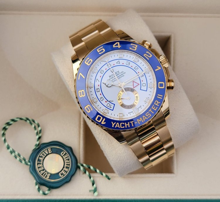 Rolex Yacht-master Ii Yellow Gold 44mm White Dial Blue Ceramic Bezel 2023 New