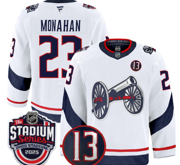 Men Sean Monahan Jersey 23 Columbus Blue Jackets 2025 Stadium Series White