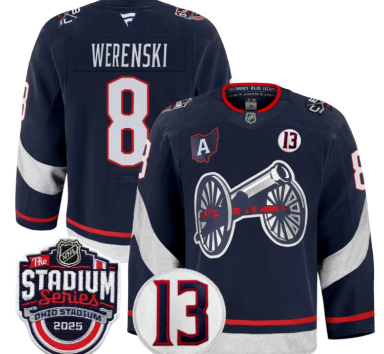 Men Zach Werenski Jersey 8 Columbus Blue Jackets 2025 Stadium Series Navy
