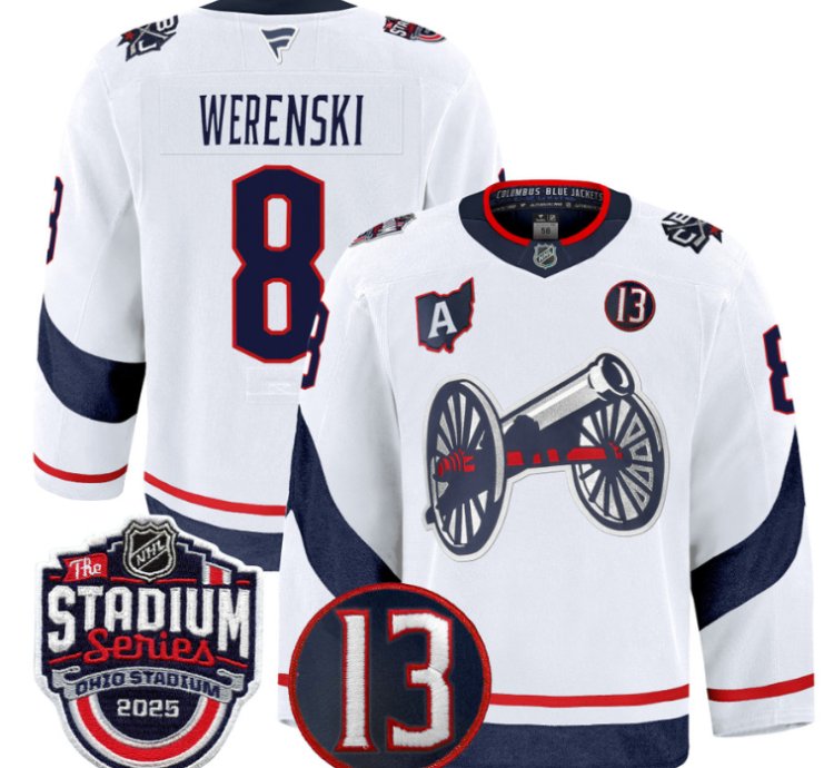 Men Zach Werenski Jersey 8 Columbus Blue Jackets 2025 Stadium Series White