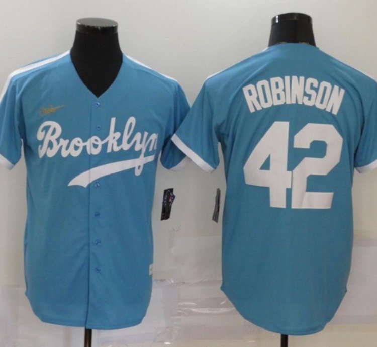 Brooklyn Dodgers Jackie Robinson Light Blue Throwback Jersey