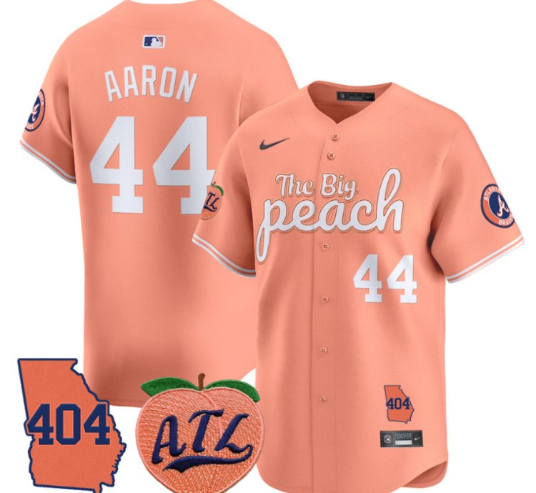 Hank Aaron Jersey 44 Atlanta Braves 404 The Big Peach Premier Limited Stitched Peach