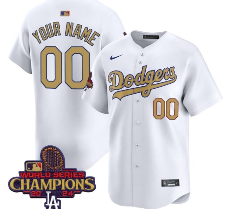 Custom Dodgers Jersey 2025 Gold Vapor Premier Limited Stitched White