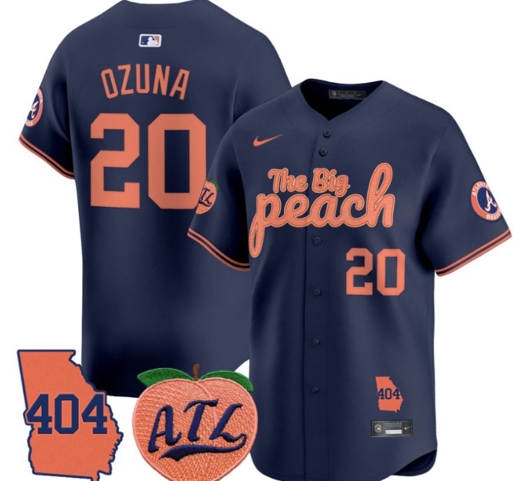 Marcell Ozuna Jersey 20 Atlanta Braves 404 The Big Peach Premier Limited Stitched Navy