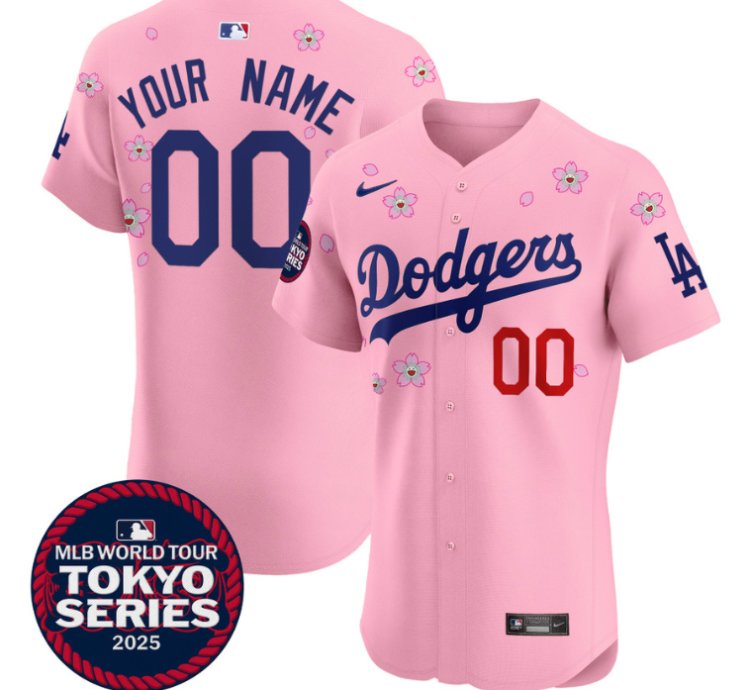 Custom Dodgers Jersey Tokyo Series 2025 Vapor Premier Elite Stitched Cherry Blossom