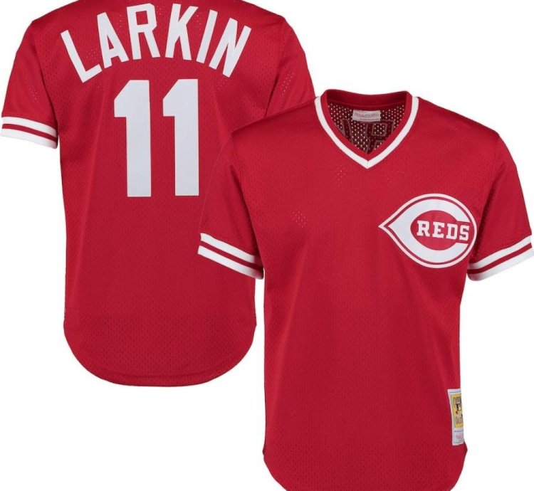 Cincinnati Reds Barry Larkin Red Throwback Mesh Pullover Jersey