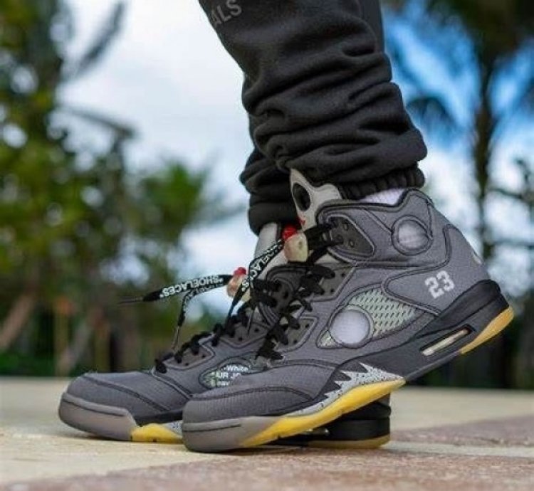 Off Whiite X Nike Air Jordan 5 Black Muslin Preschool Basketball Sneakers Semi Ua
