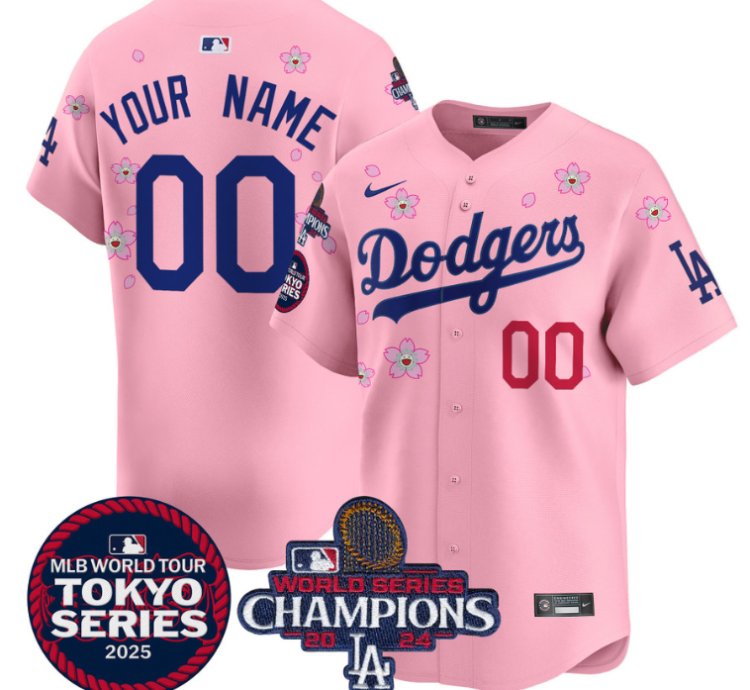 Custom Dodgers Jersey Tokyo Series 2025 World Series Champions Patch Vapor Stitched Cherry Blossom