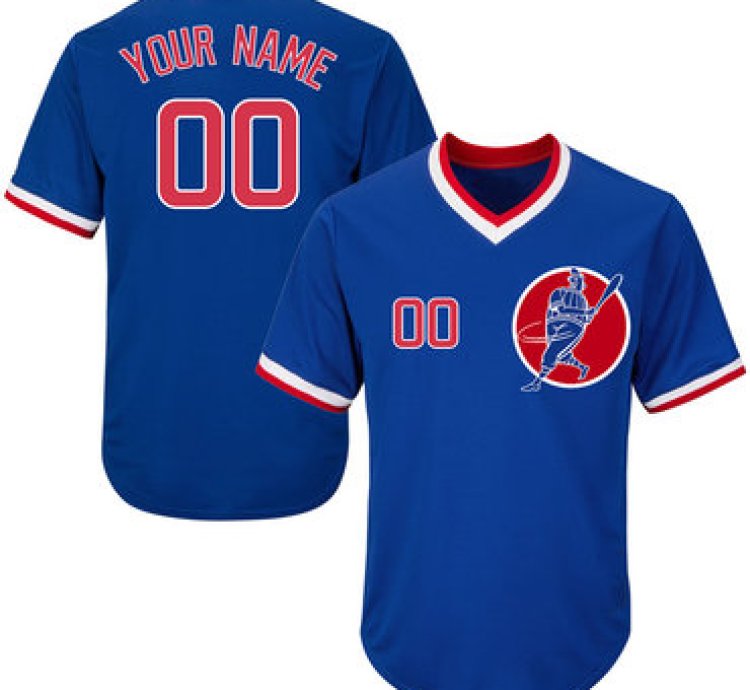 Cubs Blue Customized Throwback New Design Jersey