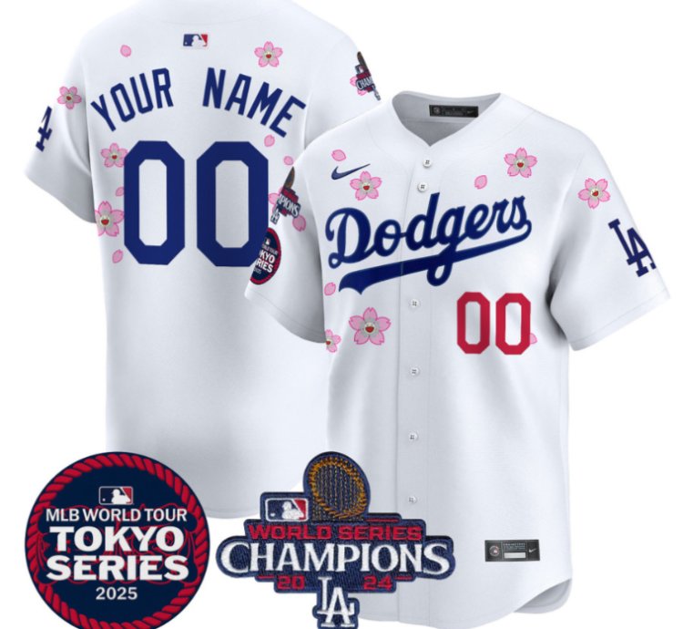 Custom Dodgers Jersey Tokyo Series 2025 World Series Champions Patch Vapor Stitched White