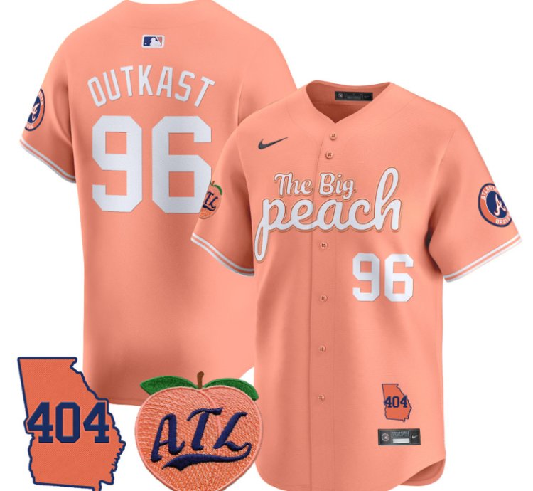 Outkast Jersey 96 Atlanta Braves 404 The Big Peach Premier Limited Stitched Peach