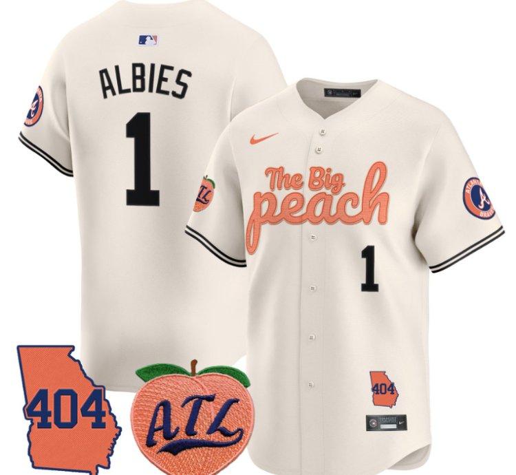 Ozzie Albies Jersey 1 Atlanta Braves 404 The Big Peach Premier Limited Stitched Cream