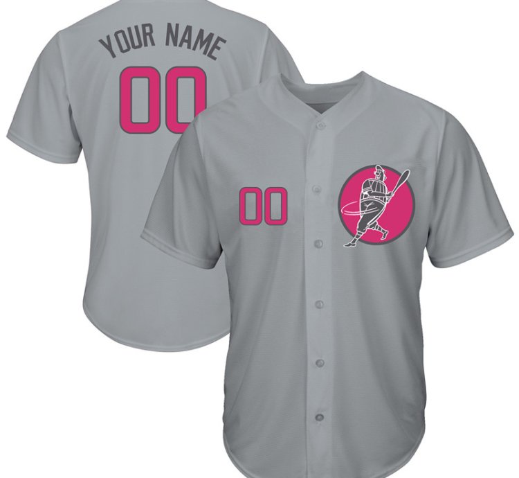 Cubs Gray Customized Pink Logo Cool Base New Design Jersey