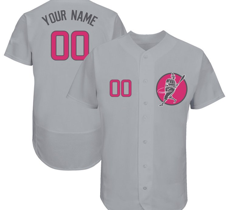 Cubs Gray Customized Pink Logo Flexbase New Design Jersey