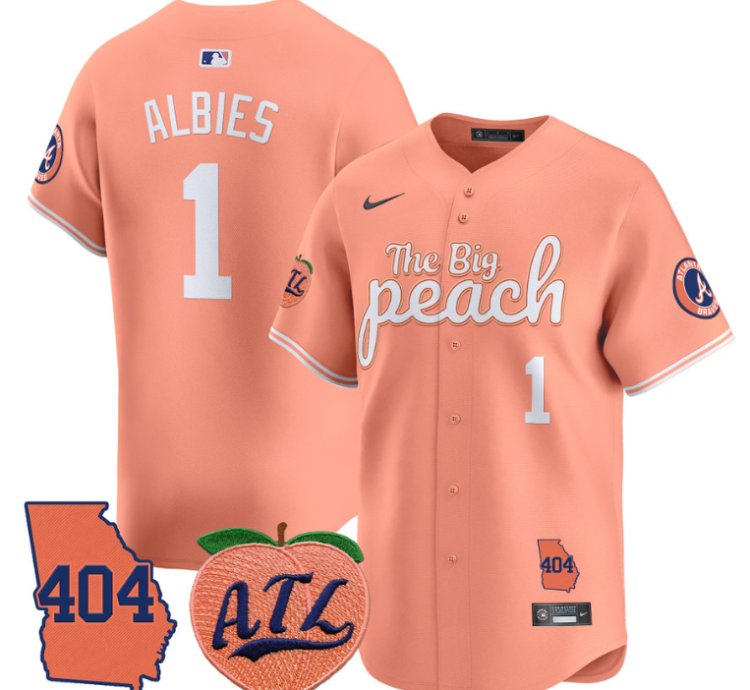 Ozzie Albies Jersey 1 Atlanta Braves 404 The Big Peach Premier Limited Stitched Peach