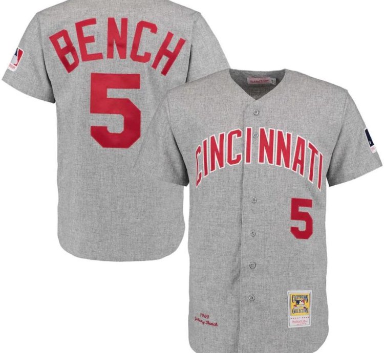 Cincinnati Reds Johnny Bench Gray 1969 Throwback Jersey