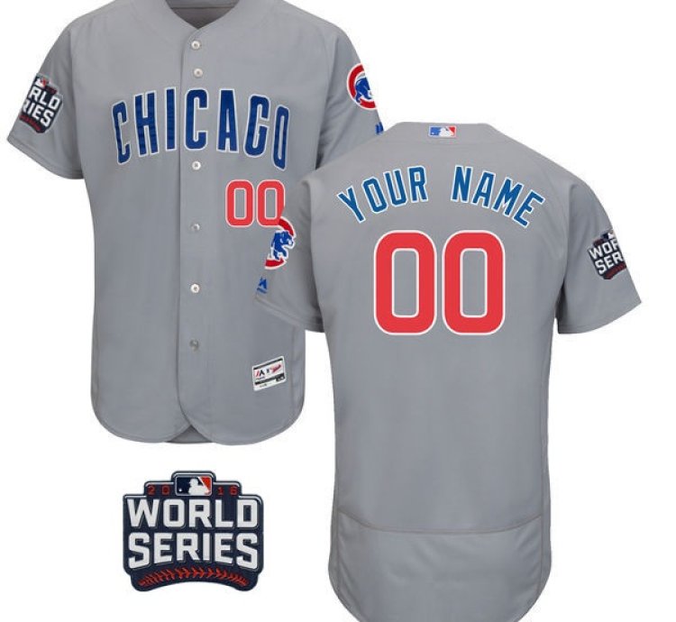 Custom Chicago Cubs Customized Gray Road 2016 World Series Patch Stitched Mlb Majestic Flex Base Jersey