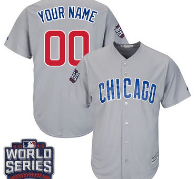 Majestic Chicago Cubs Customized Grey Road 2016 World Series Bound Cool Base Mlb Jersey
