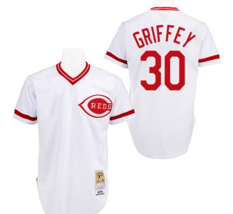 Cincinnati Reds Ken Griffey Jr White 1975 Throwback Pullover Jersey