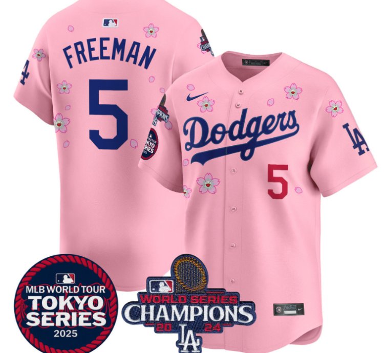 Freddie Freeman Jersey 5 Dodgers Tokyo Series 2025 World Series Champions Patch Cherry Blossom