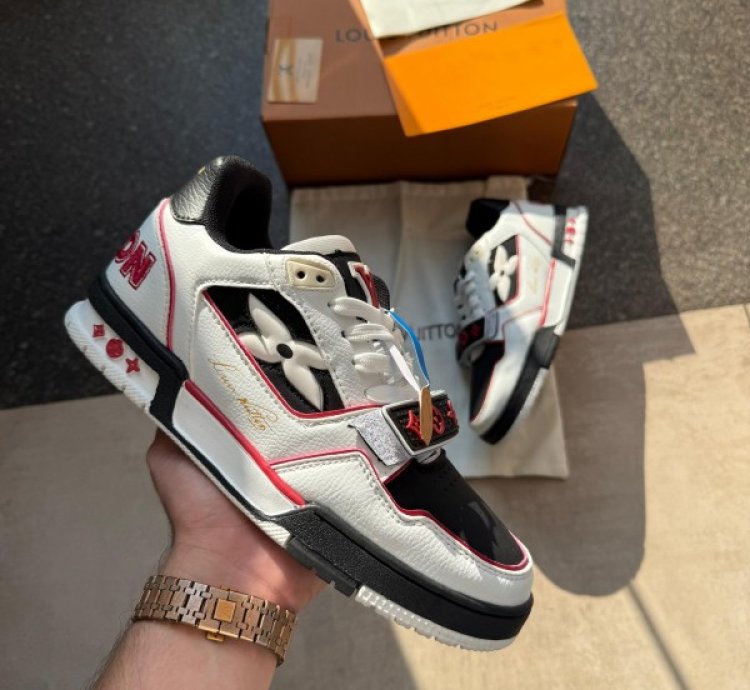 Ouisvuitton Trainer Strap Black Red Sneakers