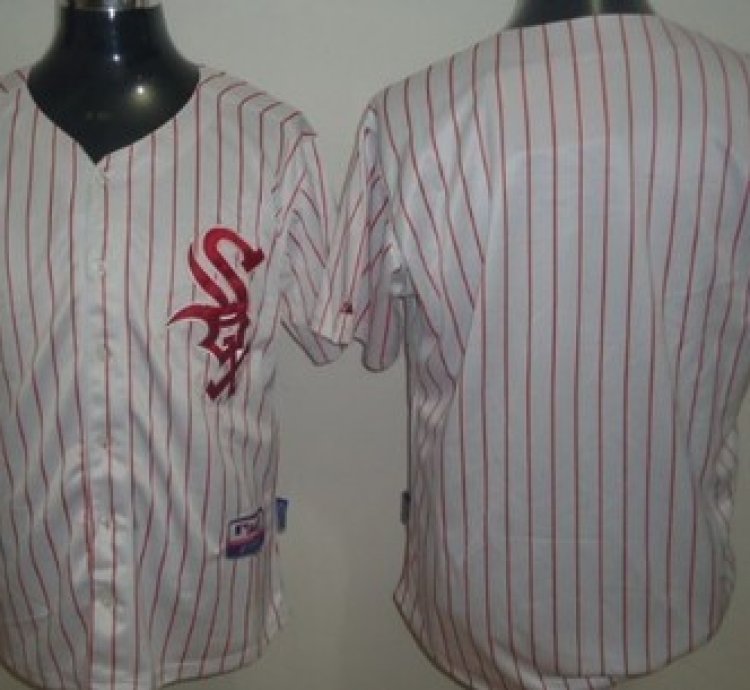 Custom Chicago White Sox Blank White With Red Pinstripe Jersey