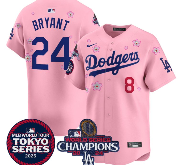 Kobe Bryant Jersey 24 Dodgers Tokyo Series 2025 World Series Champions Patch Cherry Blossom