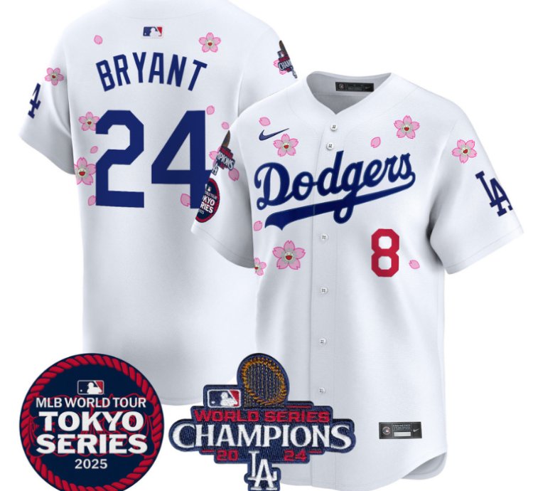 Kobe Bryant Jersey 24 Dodgers Tokyo Series 2025 World Series Champions Patch White