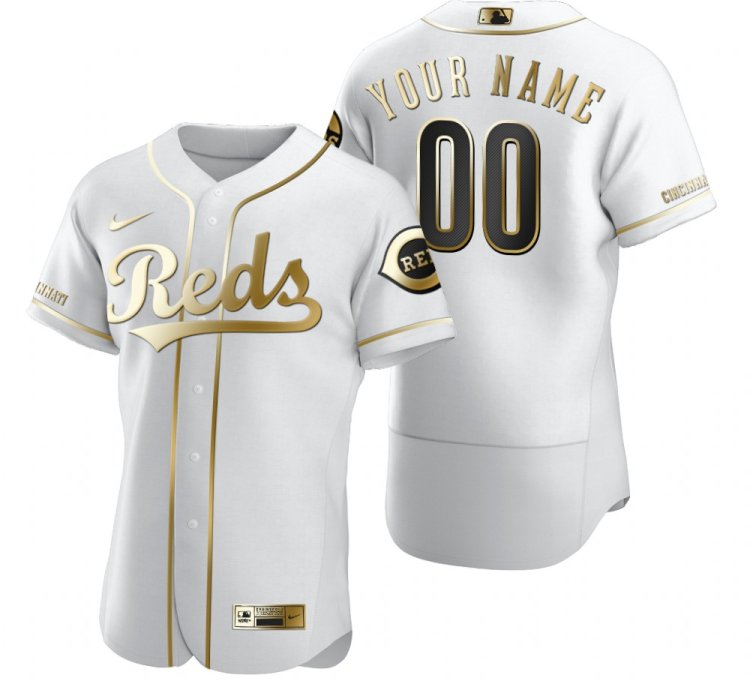 Cincinnati Reds Custom White Stitched Mlb Flex Base Golden Edition Jersey