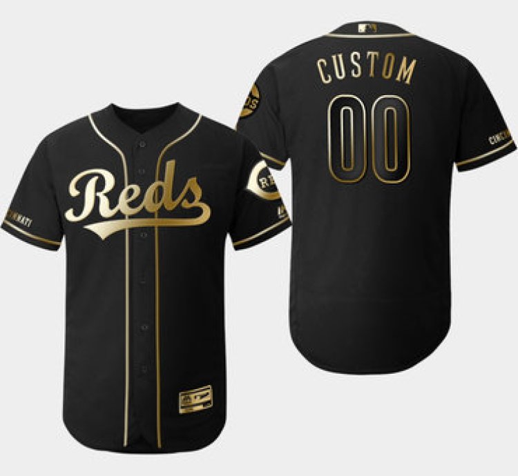 Cincinnati Reds Customized Black Gold Flexbase Jersey
