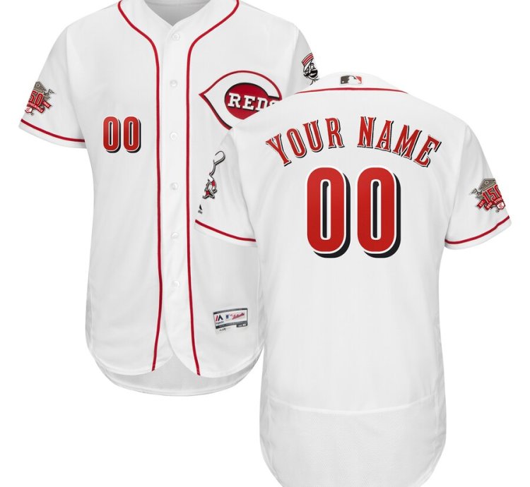 Cincinnati Reds Customized White 150th Anniversary Flexbase Jersey