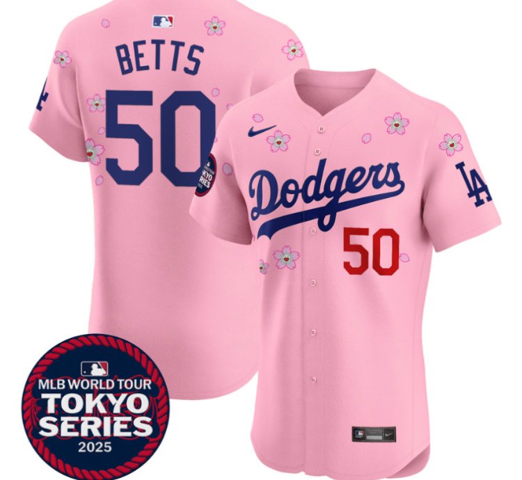 Mookie Betts Jersey 50 Dodgers Tokyo Series 2025 Vapor Premier Elite Stitched Cherry Blossom