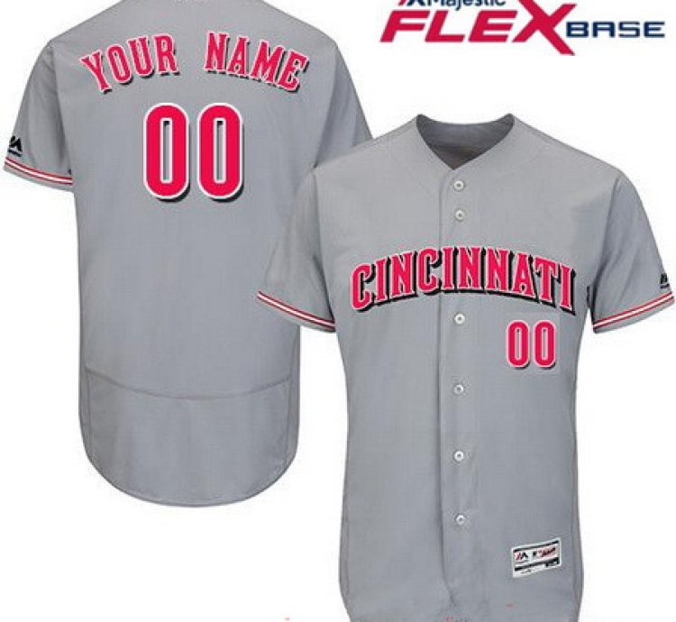 Cincinnati Reds Gray Road Majestic Flex Base Custom Baseball Jersey